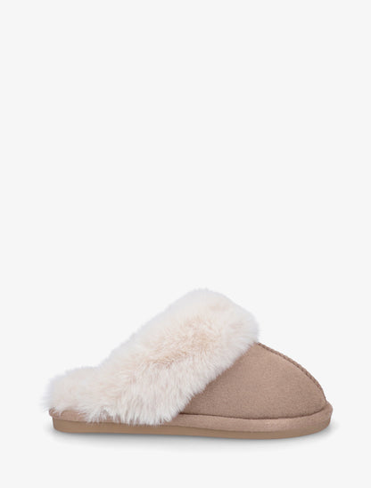 Mules plates fourrées - Taupe - 1