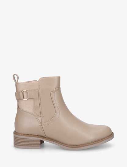 Bottines plates en simili et suédine - Beige foncé - 1