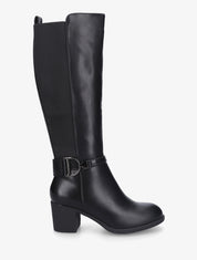 Bottes élastiquées à talon en simili - Noir - 1