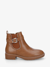 Bottines élastiquées et cloutées en simili - Camel - 1