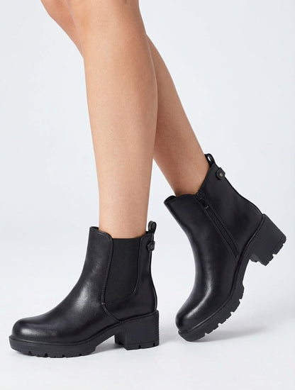 Elastische enkellaarsjes van imitatieleer - Zwart