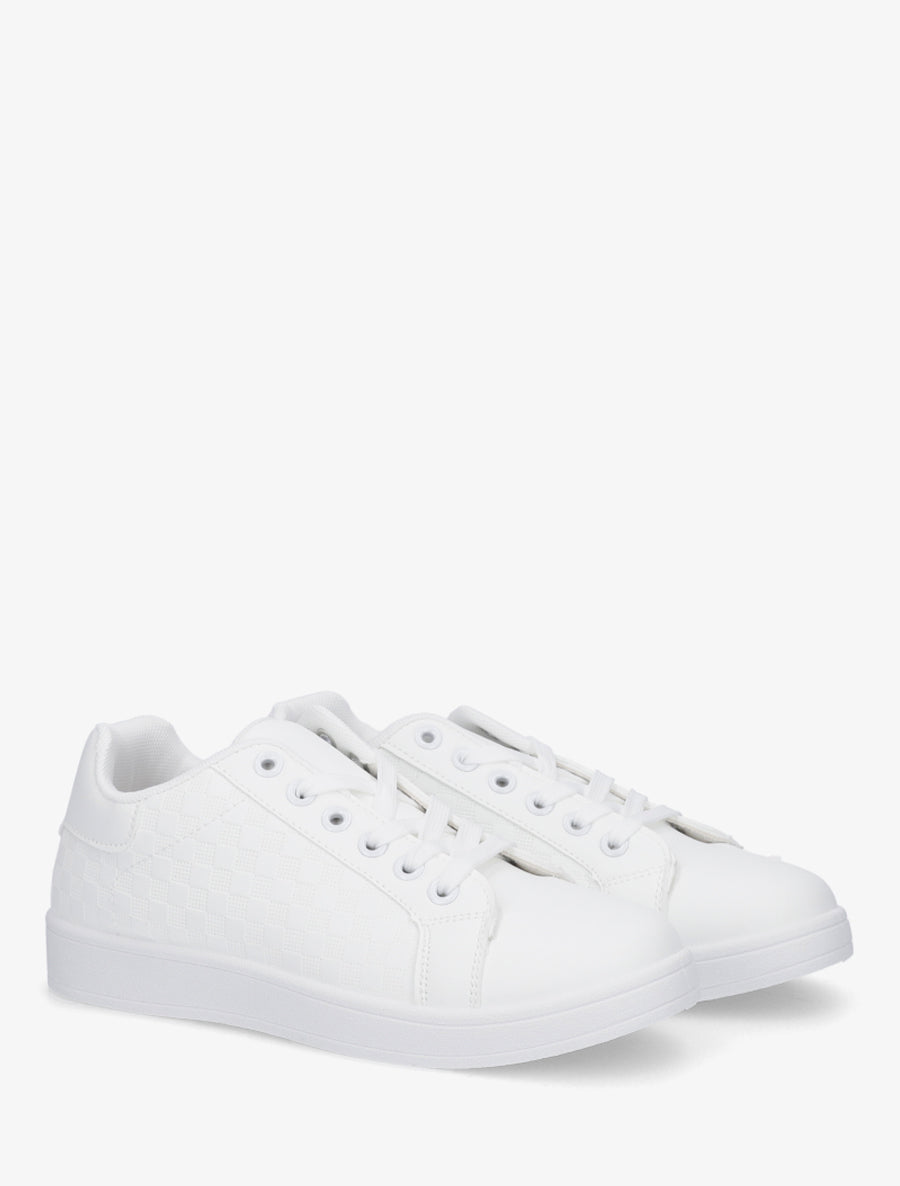 Baskets en simili à motif damier - Blanc - 4