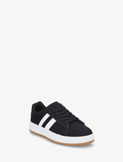 Sneakers effet nubuck à bandes contrastantes - Noir - 2