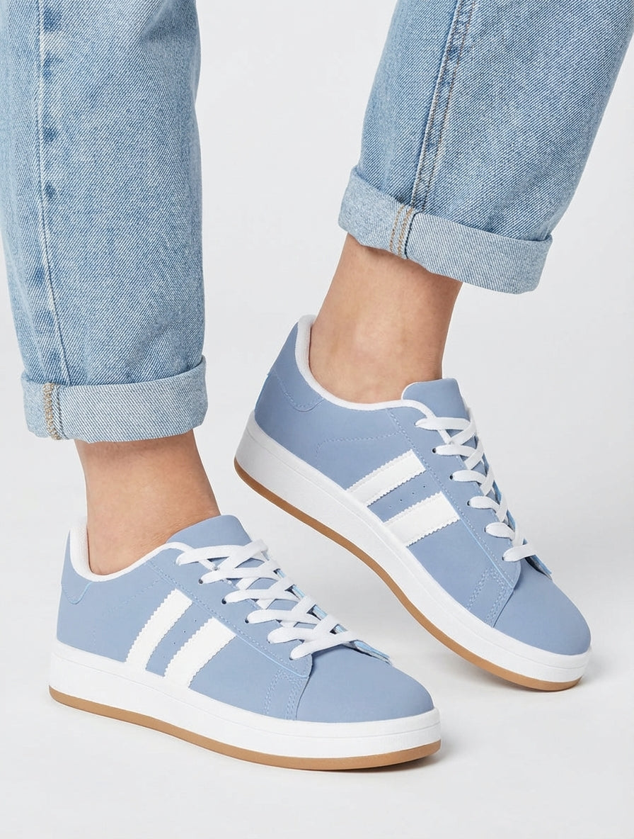 Sneakers in nubucklook met contrasterende banden - Blauw