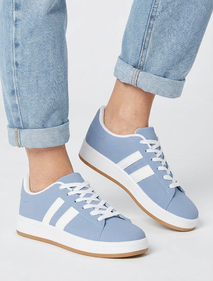 Sneakers in nubucklook met contrasterende banden - Blauw