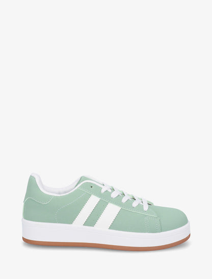 Sneakers effet nubuck à bandes contrastantes - Vert - 1