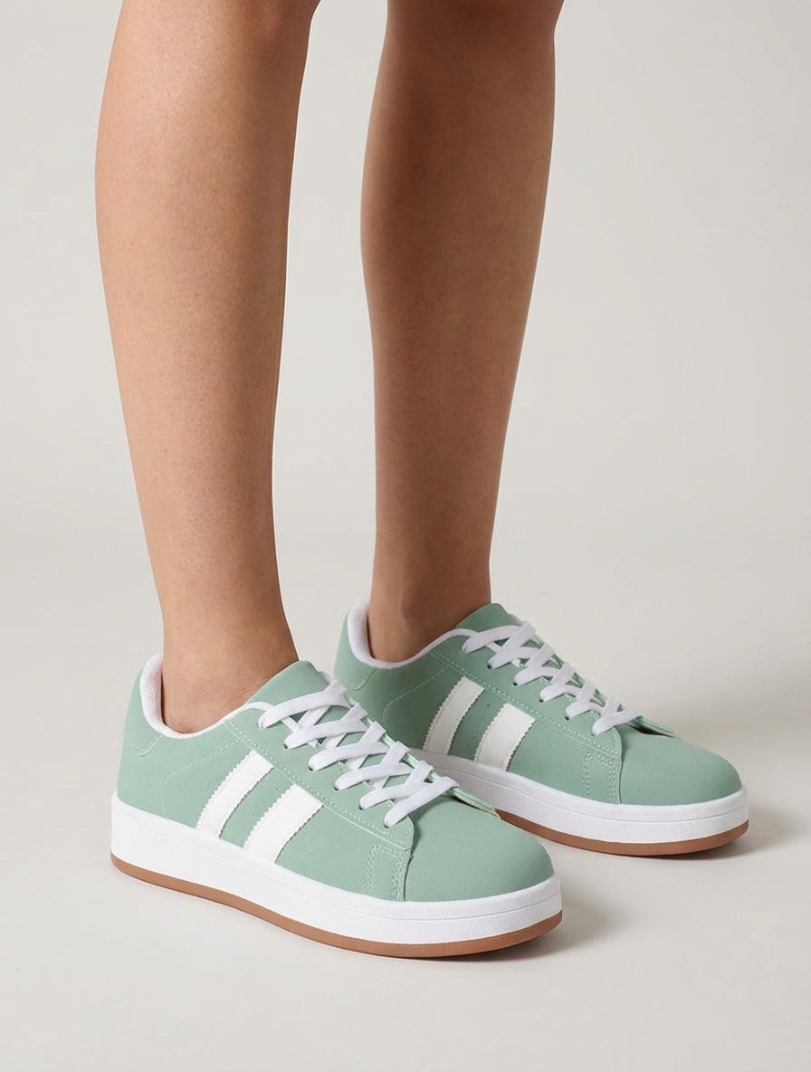 Sneakers in nubucklook met contrasterende banden - Groen