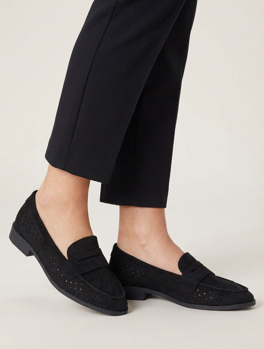 Geperforeerde mocassins van suèdine - Zwart
