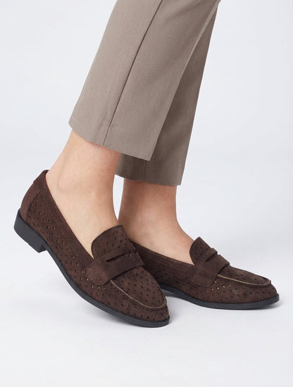 Geperforeerde mocassins van suèdine - Bruin