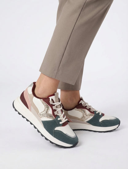 Sneakers met fantasie-inzetstukken - Donkergroen