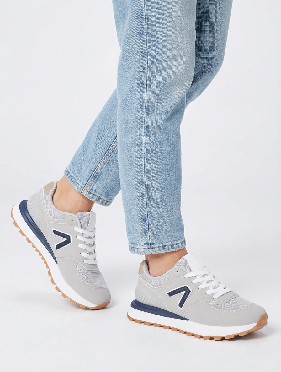 Suède en textiel sneakers - Lichtgrijs