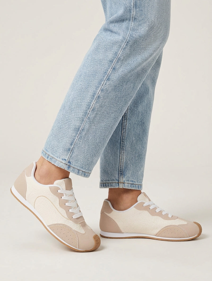 Sneakers met nubuck-effect textuur. - Beige