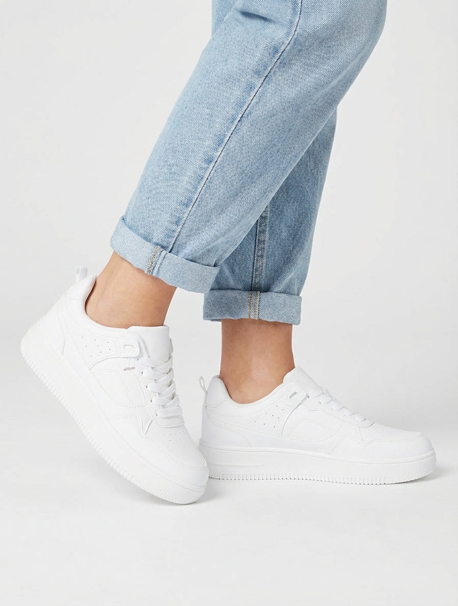 Sneakers van imitatieleer met dikke zool - Wit