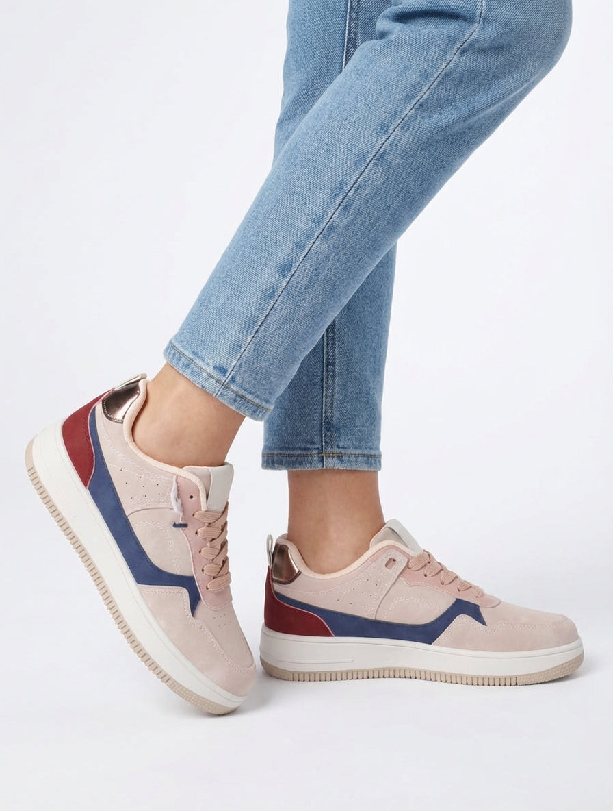 Nubuck-effect sneakers met dikke zool - Roos
