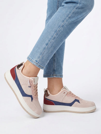 Nubuck-effect sneakers met dikke zool - Roos