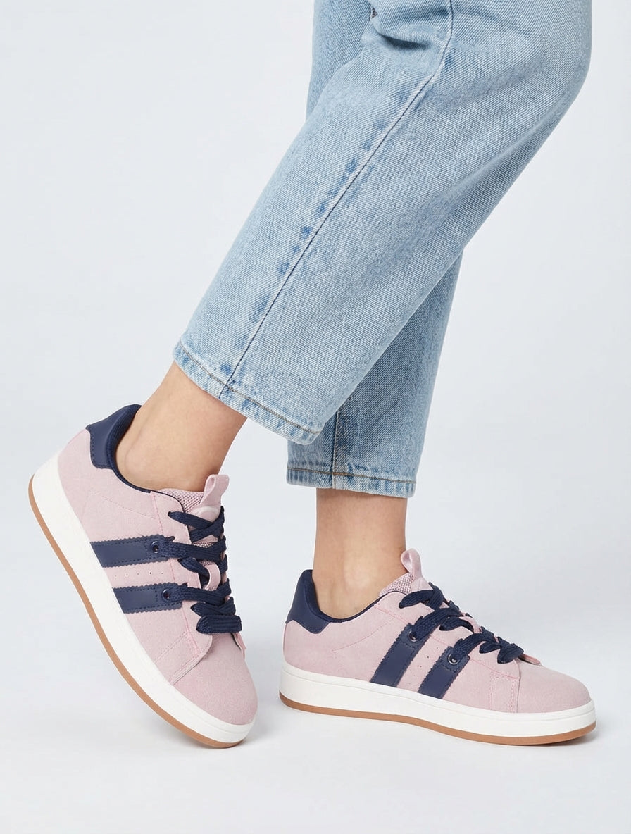 Effen sneakers met contrasterende strepen - Oudroze