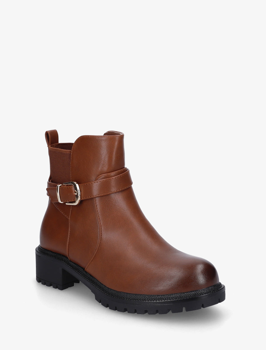 Bottines élastiquées à boucle et semelle crantée - Camel - 2
