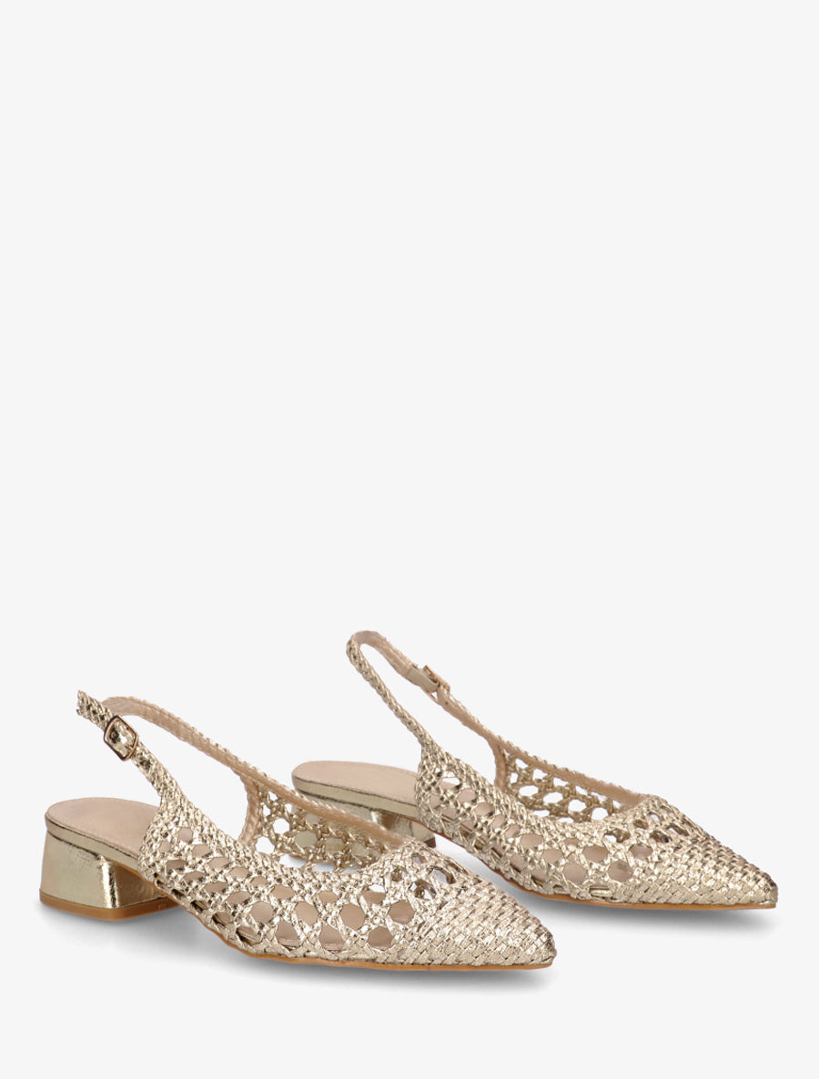 Ballerines tressées à talon bloc - Or - 4