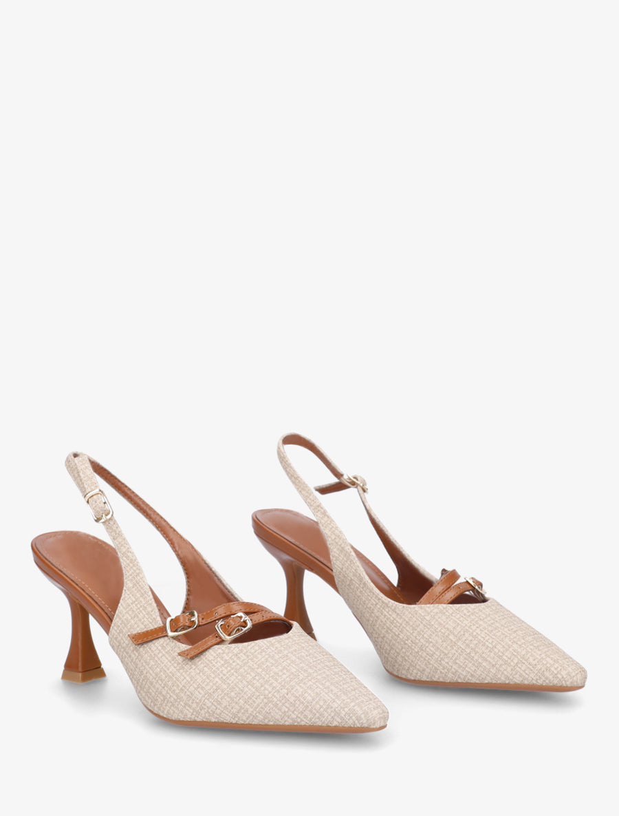 Escarpins en simili texturé à talon - Beige clair - 4