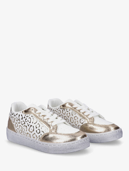 Sneakers bi-matière à imprimé léopard - Or - 4