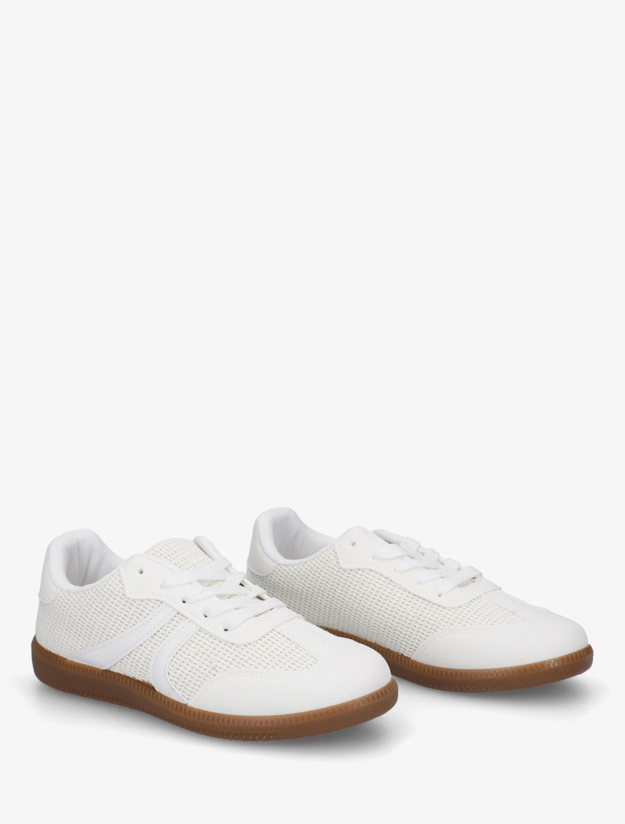 Sneakers bi-matière à semelle caoutchouc - Blanc - 4