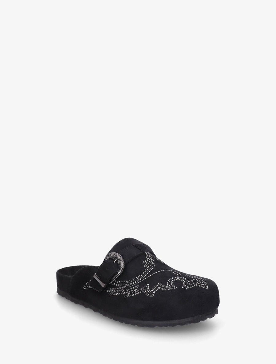 Mules à sangle en suédine - Noir - 2