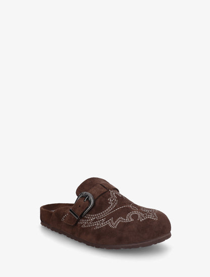 Mules à sangle en suédine - Marron - 2