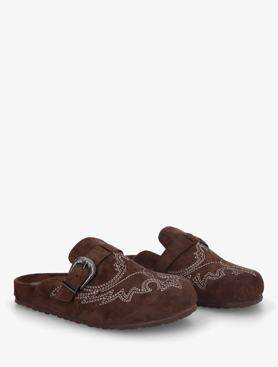 Mules à sangle en suédine - Marron - 4