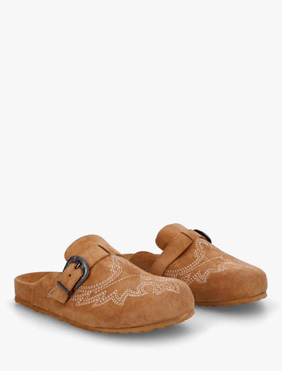 Mules à sangle en suédine - Camel - 4