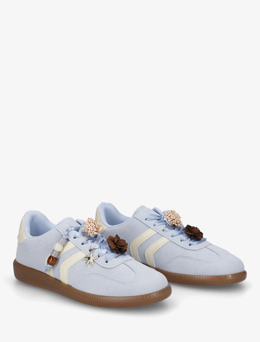 Sneakers à empiècement fleurs et perles en bois - Bleu ciel - 4