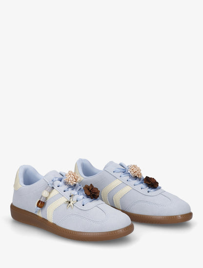 Sneakers à empiècement fleurs et perles en bois - Bleu ciel - 4