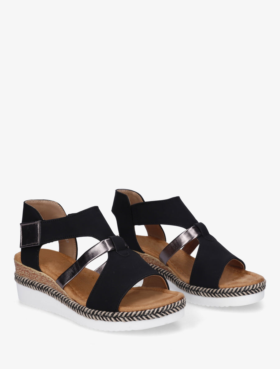 Sandales à scratch et talon compensé - Noir - 4