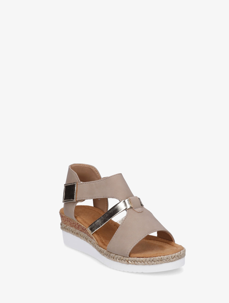 Sandales à scratch et talon compensé - Taupe - 2