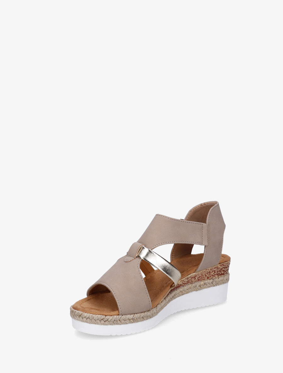 Sandales à scratch et talon compensé - Taupe - 3