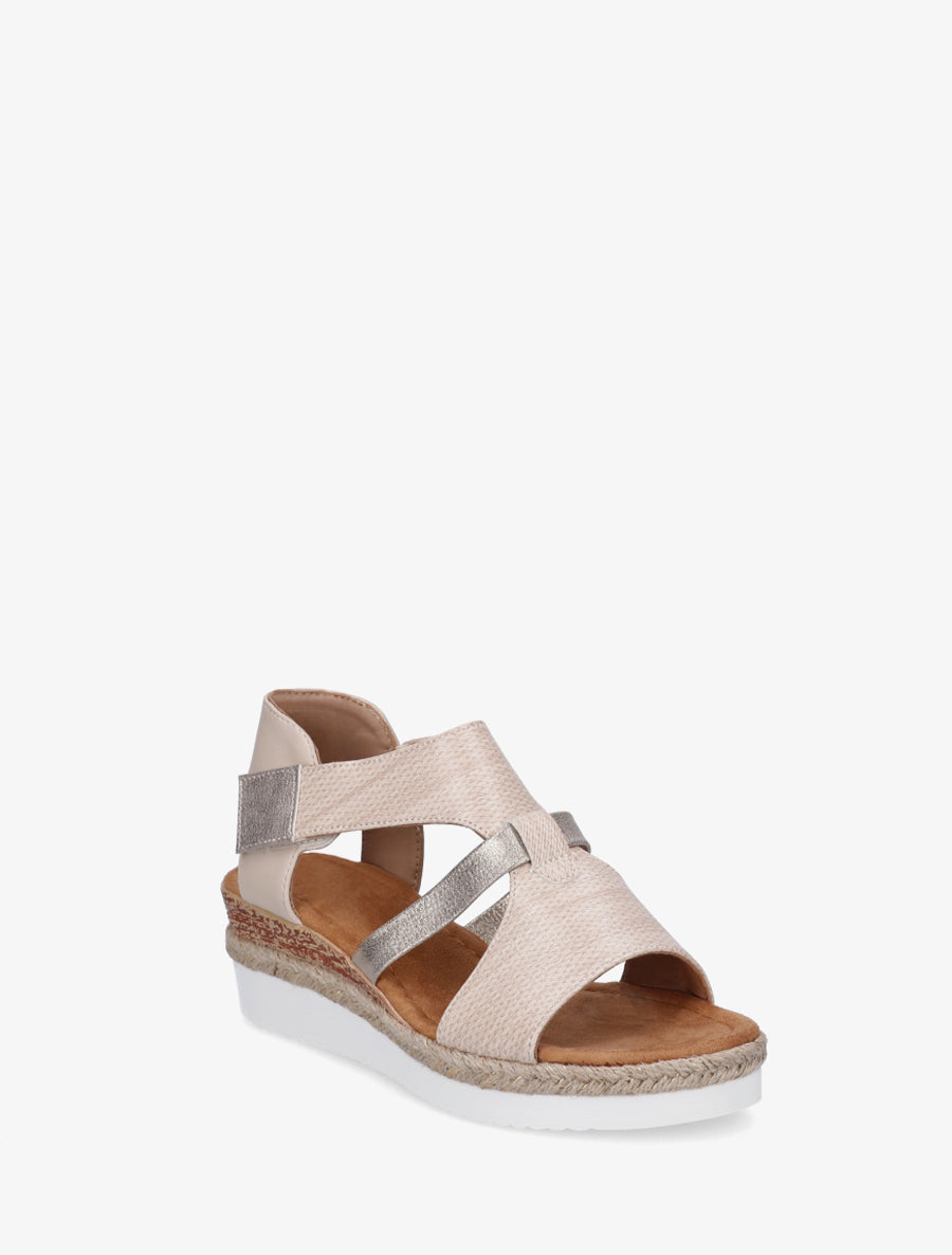 Sandales compensées à bride texturée - Beige - 2