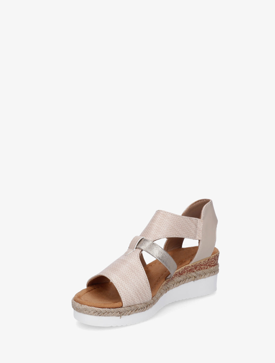Sandales compensées à bride texturée - Beige - 3
