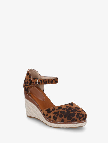 Espadrilles compensées en suédine imprimé léopard - Camel - 2