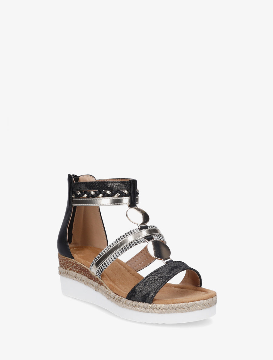 Sandales compensées à brides dépareillées - Noir - 2