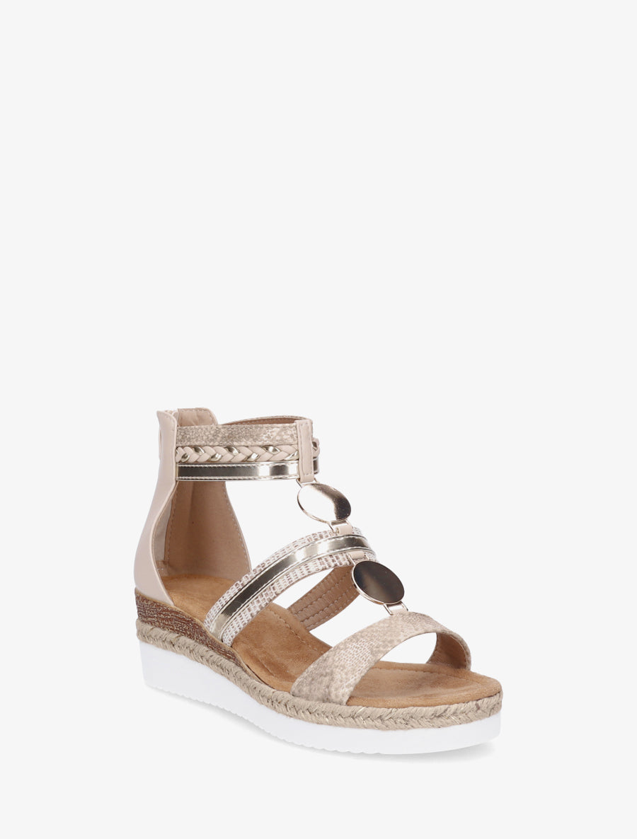 Sandales compensées à brides dépareillées - Beige - 2