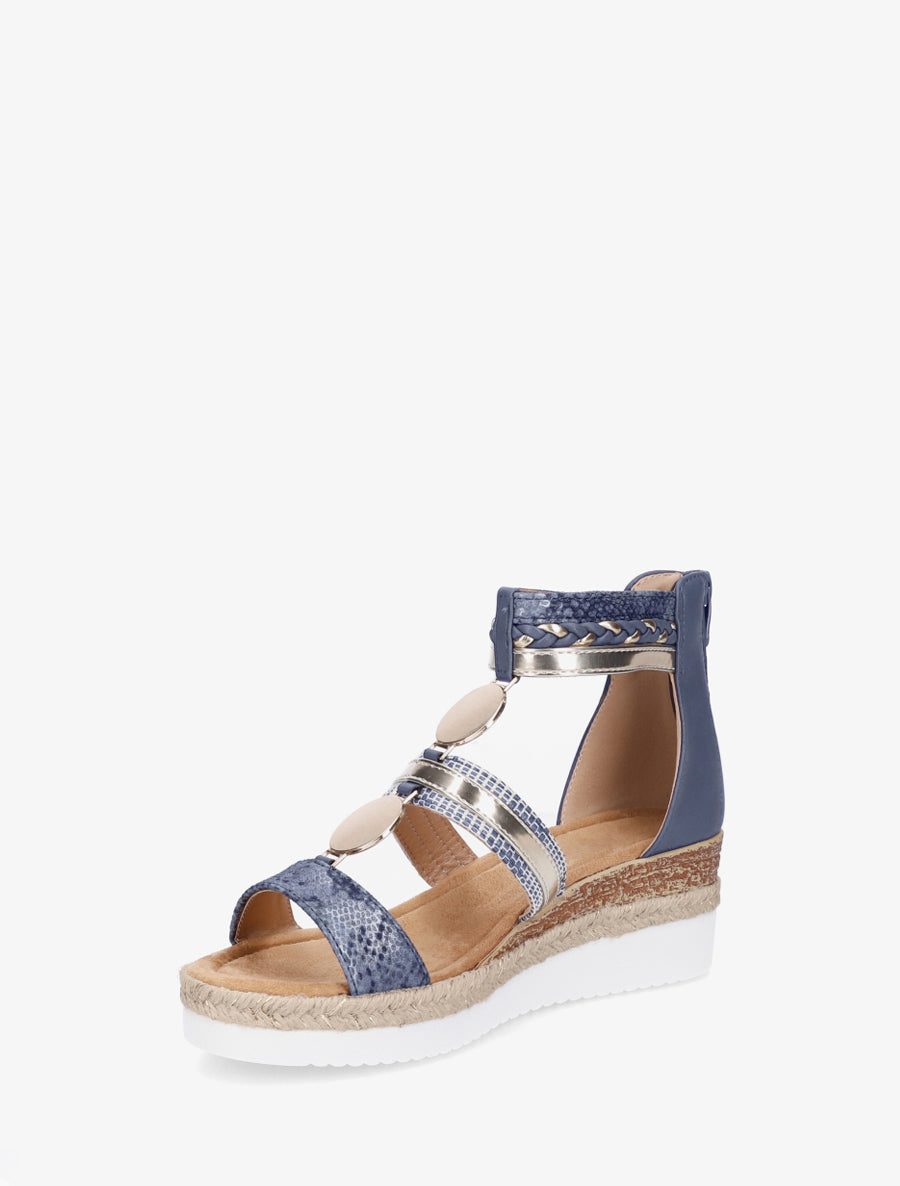 Sandales compensées à brides dépareillées - Bleu - 3