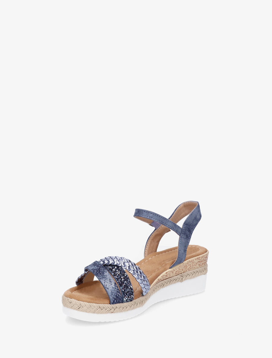 Sandales compensées à brides fantaisies pailletées - Marine - 3
