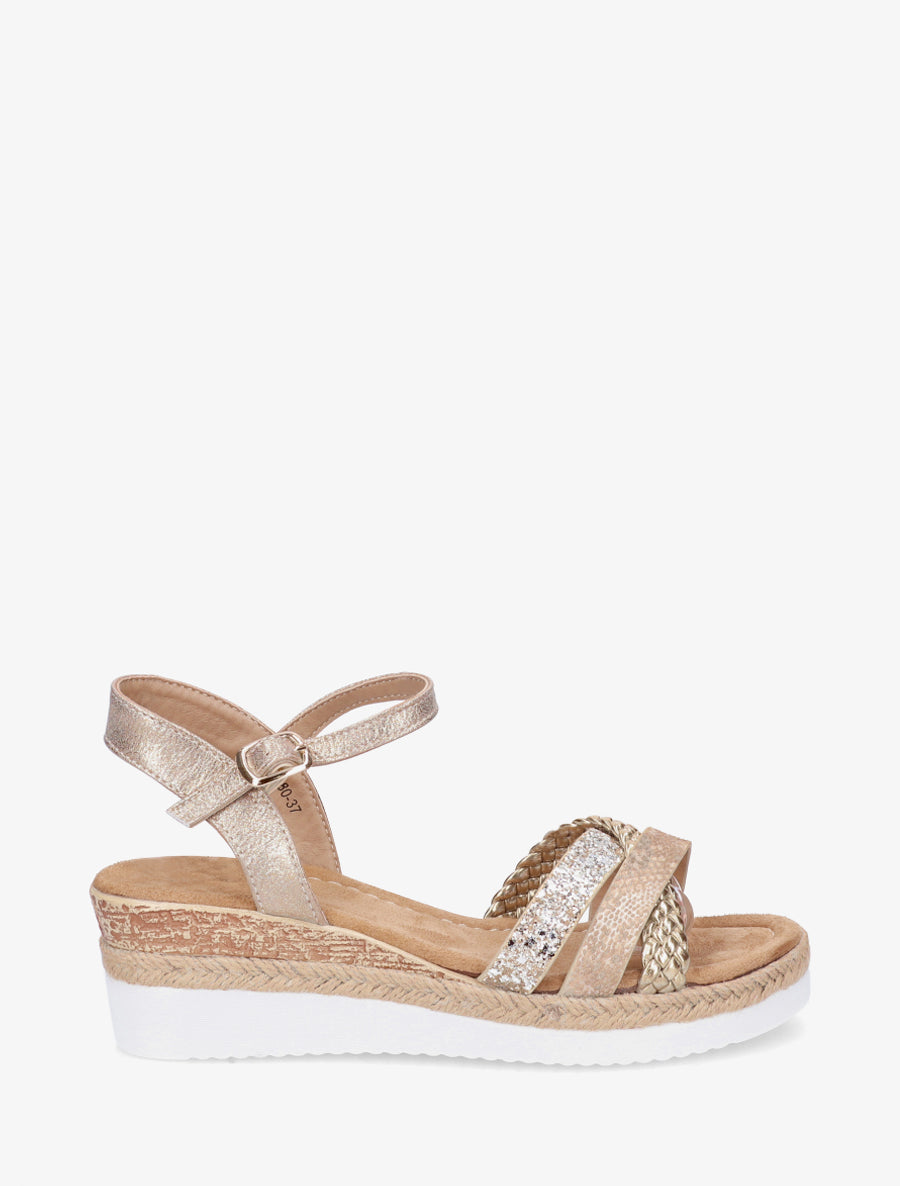 Sandales compensées à brides fantaisies pailletées - Or - 1