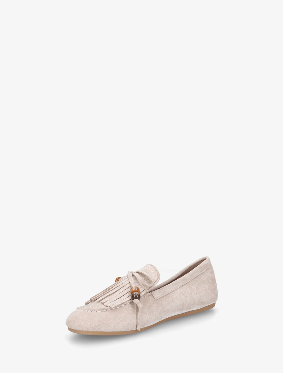 Mocassins frangés en suédine - Beige - 3