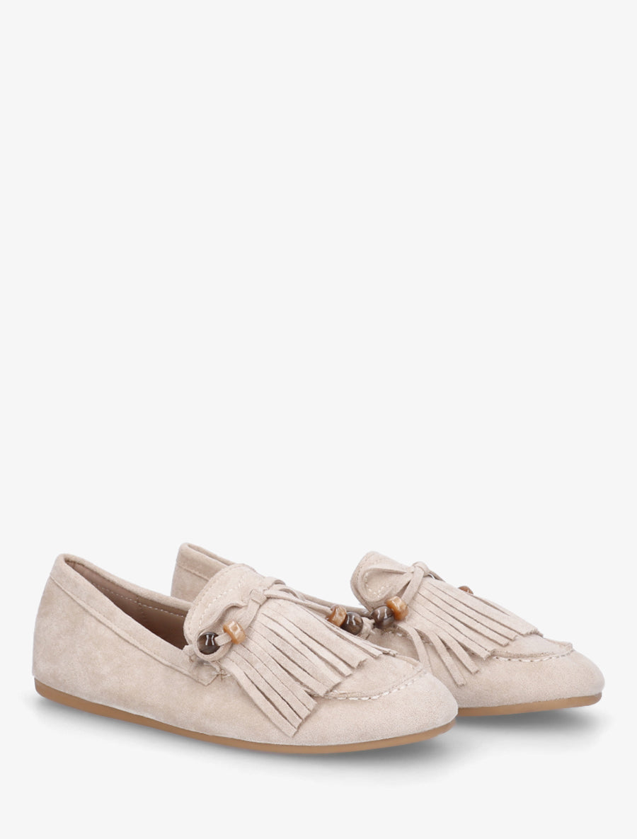 Mocassins frangés en suédine - Beige - 4
