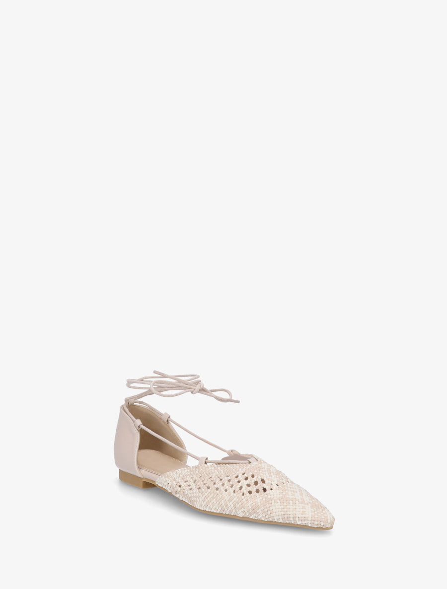 Ballerines en simili à nouer - Beige - 2