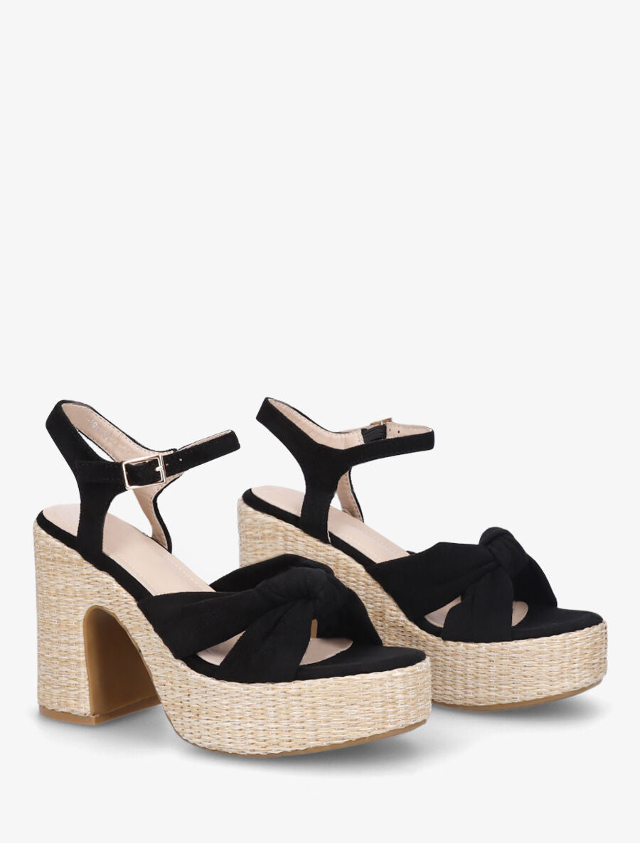 Sandales à plateforme brides croisées en suédine - Noir - 4