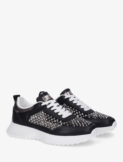 Sneakers ajourées à strass - Noir - 4