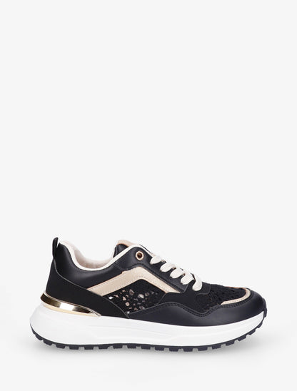 Sneakers en simili et en crochet - Noir - 1