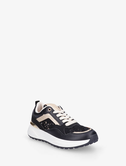 Sneakers en simili et en crochet - Noir - 2