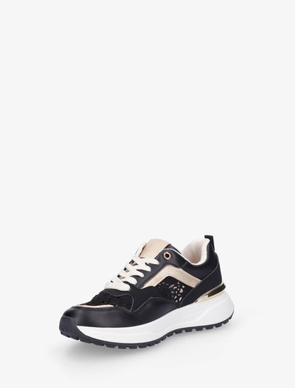 Sneakers en simili et en crochet - Noir - 3